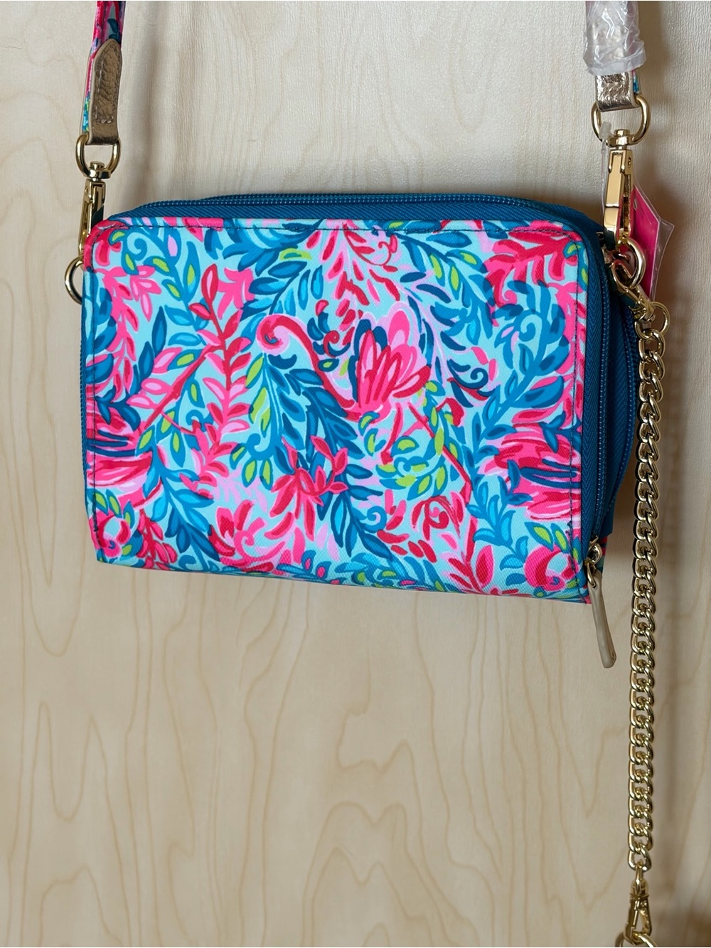 Lilly Pulitzer Surf Blue Crossbody in Teal Pink dual compartment NWT Prep Style